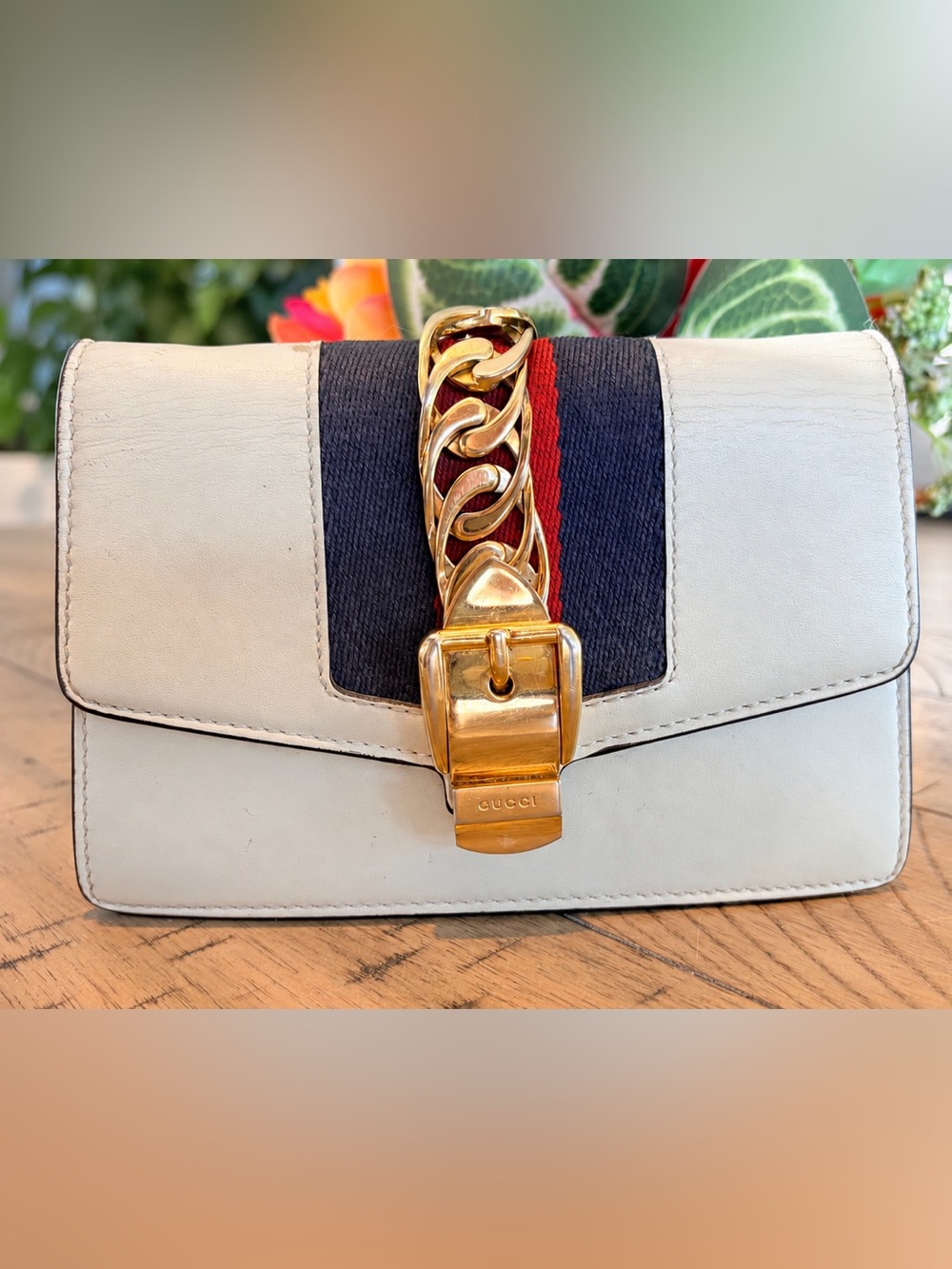 Gucci Mini Sylvie Leather Shoulder/Crossbody Bag and Gold Chain